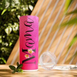 Mama Skinny Tumbler with Straw, 20oz | Floral Glitter Drinkware